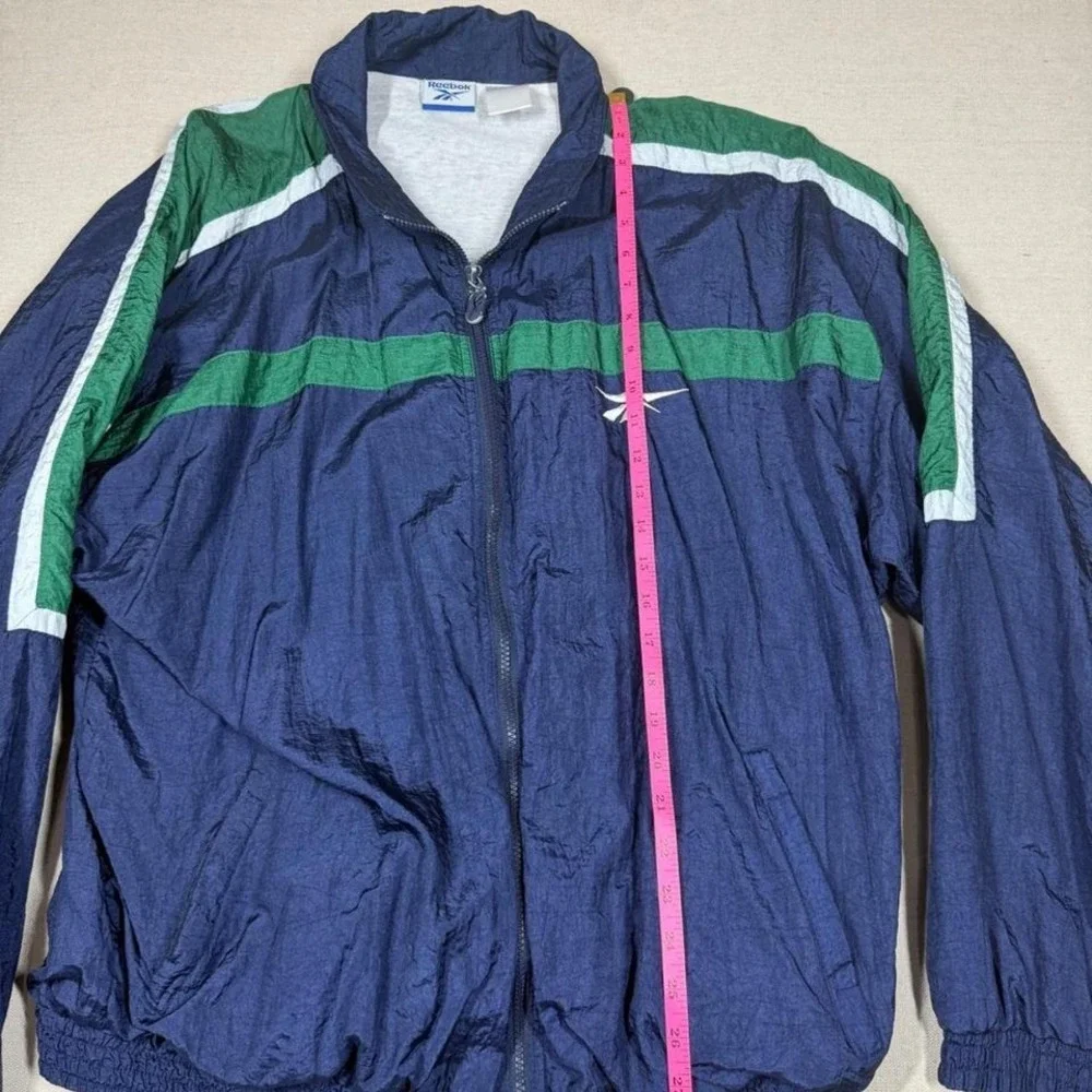 Reebok Windbreaker Jacket Mens XL Navy Green‎ 90s Y2K Track Zip
